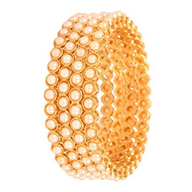 Imagem de Touchstone Pulseiras femininas indianas de Bollywood tradicionais feitas à mão com pérolas falsas exclusivas de designer em tom dourado., L - Circ 8.2 in-Indn Size 2.10-Dia 2.6 in, Liga metálica, Sem