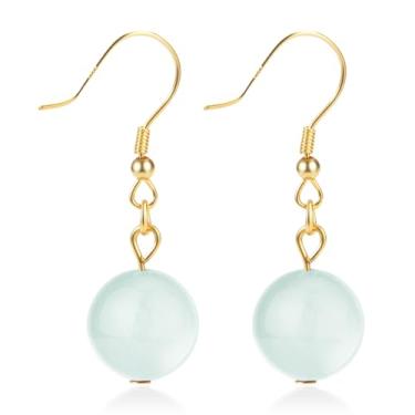 Imagem de Brincos de cristal femininos pendentes de 10 mm, brincos de contas redondas para mulheres, brincos de pedra natural, joias de pedras preciosas, presente para mulheres, 0.4 Inches, Cristal Prata