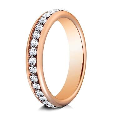 Imagem de Truly Alpha Aliança de casamento de ouro rosa para mulheres – Aliança Eternity Rose Gold | 4 mm, anéis femininos clássicos de carboneto de tungstênio jateado em ouro rosa | Aliança de casamento feminina, 9, Metal não precioso, Zircônia cúbica