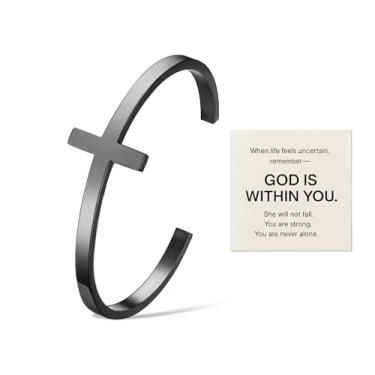 Imagem de 72ore Pulseira cruzada, fé, versículo bíblico, pulseira de força inspiradora para mulheres, salmo 46:5, joia cristã, presente para ela, Large, Aço inoxidável, Sem Pedra Preciosa