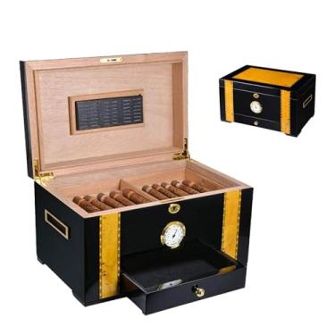 Imagem de HGTRH Umidor de charuto de madeira de cedro, caixa de armazenamento de charutos com higrômetro e umidificador comporta 80 charutos umidificadores de mesa