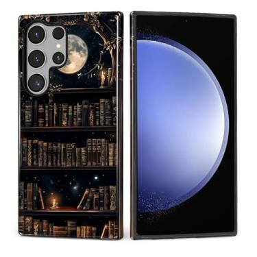 Imagem de MQJCYB Capa para Samsung Galaxy S23 Ultra, híbrida, resistente, 2 em 1, resistente, à prova de choque, proteção brilhante, capa para Samsung Galaxy S23 Ultra Dark Gothic Bookshelf Moon