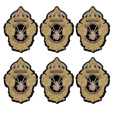 Imagem de AHANDMAKER 6 peças de aplique bordado de abelha com coroa de ouro, emblema dourado, costurado, aplique de bordado decorativo para costurar, vestido, jeans, jaquetas, bolsas, roupas, artesanato