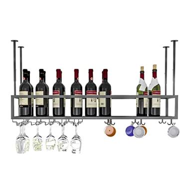 Imagem de APUM Rack de vinho suspenso no teto, suporte de vinho industrial rack de garrafa de metal com taças prateleira de armazenamento para embaixo do armário, bar, restaurante