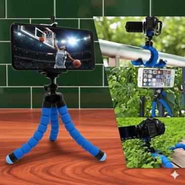 Imagem de Tripé Flexível para Smartphone e Câmera, Suporte Ajustável com Pernas Articuladas, Compatível com Celular e DSLR, Portátil e Versátil (azul)