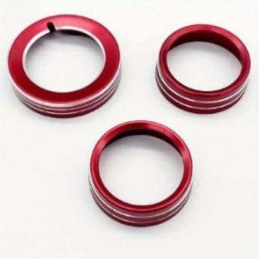 Imagem de HOCSTONE Anéis de botão de rádio de ar condicionado, 3 peças, para Ford Mustang 2015-2020 (VERMELHO)
