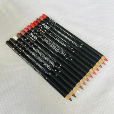 Imagem de FLYEEO Lápis delineador labial vermelho escuro marrom fosco conjunto de 12 peças à prova d'água de longa duração para mulheres