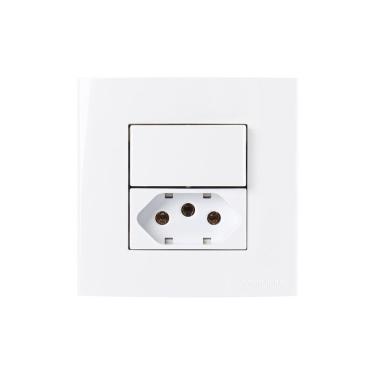 Imagem de Placa para Móveis 80x80 com Interruptor Paralel. 10A e Tomada 2P+T 20A MarGirius Sleek Branca