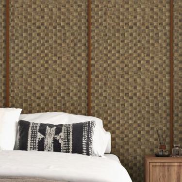 Imagem de EPPKILY Papel de parede de vime marrom escuro tecido sintético descasque e cole papel de parede marrom de vime papel de contato autoadesivo removível para armários quarto paredes forro de prateleira