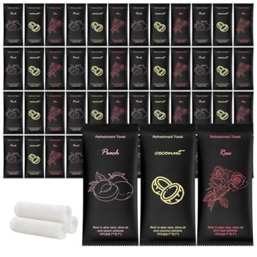 Imagem de Toalha de algodão úmida a granel toalhas úmidas embrulhadas individualmente 22 x 22 cm, toalhas brancas, toalhas refrescantes pré-umedecidas pêssego, rosa e coco para spa de festa esportiva (pacote
