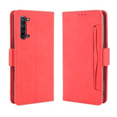 Imagem de Capa para OPPO Find X2 Lite,Retro magnético Flip Case,Design de carteira de couro PU com slots de cartão removíveis -Red