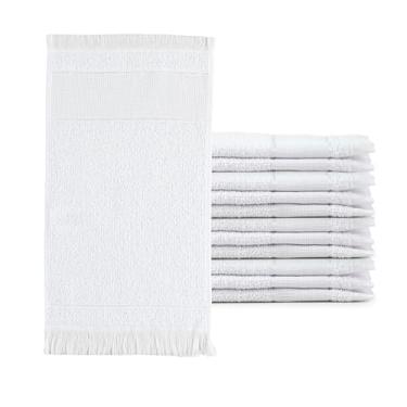 Imagem de Kit 12 Toalhas de Lavabo Social com Barra para Bordar e Franjinha, Felpa 100% Algodão, Branco, 23x39cm