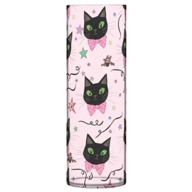 Imagem de JUZIHAI Vaso com estampa de laço de gato preto para flores, 9,9 cm x 30 cm, cilindro de plástico, moderno, vaso de flores para centro de mesa de casamento, decoração de casa