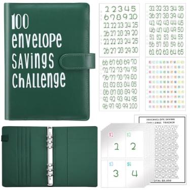 Imagem de Aliceset Fichário com 100 envelopes de poupança, maneira fácil e divertida de economizar 5.050, livro de desafios de economia de fichário com envelopes de dinheiro para planejador de orçamento economizando dinheiro (verde escuro)