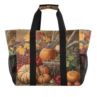 Imagem de ODAWA Bolsa portátil Fall Harvest Pumpkins Fruits, bolsa de praia embalável para compras de supermercado e natação, Abóboras de colheita de outono, One Size