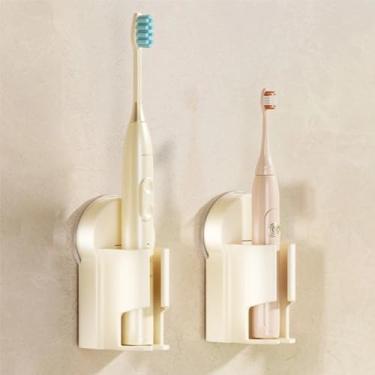 Imagem de Pacote com 2 suportes de escova de dentes potentes com ventosa para banheiro, porta-escovas de dentes elétricas, montados na parede, autoadesivos, banheiro, armazenamento de escova de dentes