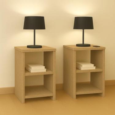 Imagem de Conjunto de duas mesas de cabeceira com nicho, adequadas para mobiliário de quarto, feitas de MDF (fibra de média densidade). (MDF Cru)