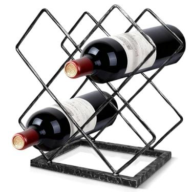 Imagem de BEGINS Bancada para vinho, suporte de vinho forjado à mão, rack de armazenamento de vinho sólido de metal com moldura de textura martelada, suporte de armazenamento de vinho de mesa para armário
