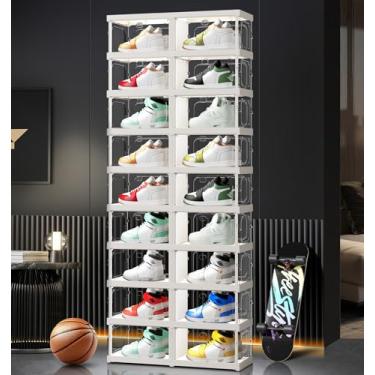 Imagem de CIMLORD Sapateira dobrável, organizador de armazenamento de sapatos de plástico grande e resistente para armário com portas magnéticas, transparente nos quatro lados, economiza espaço para vestiário