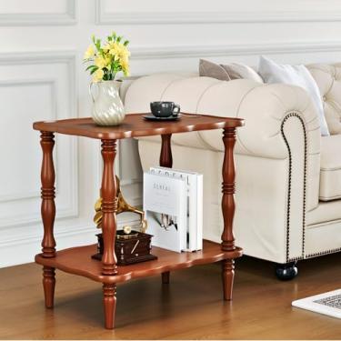 Imagem de CozyDH Mesa lateral de madeira maciça para sala de estar - pequena mesa de cabeceira de madeira para quarto, marrom retrô