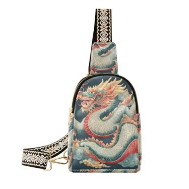 Imagem de CEBUGI Bolsa tiracolo feminina Dragon pequena de couro, pochete transversal para trilhas, viagens ao ar livre