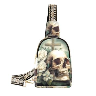 Imagem de CEBUGI Bolsa tiracolo feminina com caveira humana, bolsa tiracolo de couro, bolsa de peito para caminhadas, viagens ao ar livre
