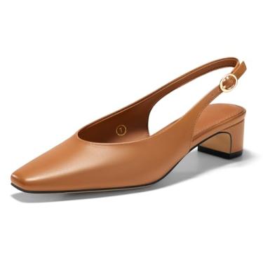 Imagem de Coutgo Sapato social feminino de salto baixo grosso fechado bico quadrado para trabalho e escritório, Marrom, 36