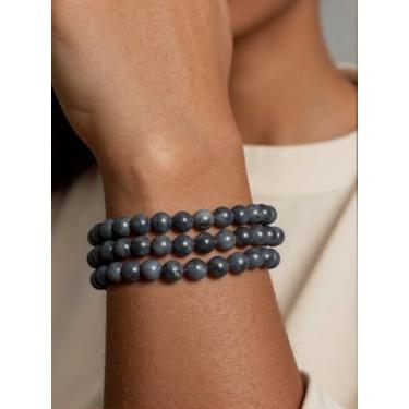 Imagem de THRELE Contas de pedra, 45 peças de labradorita preta, contas soltas redondas de 8 mm para fazer joias, pulseiras, com bolsa de presente, cordão elástico e cartão de tamanho