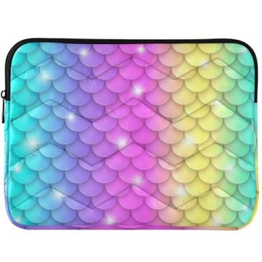 Imagem de Bolsa para laptop com escamas de sereia arco-íris rosa azul-petróleo para laptop MacBook Pro manga 14 polegadas acessórios de computador universal 13-14 polegadas