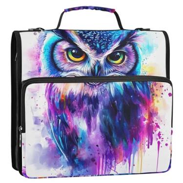 Imagem de Fichários de 3,8 cm com 3 anéis, estampa de coruja, aquarela, zíper, fichário, fichário com alça, bolsa escolar durável, portfólio e estojo para pasta de anel
