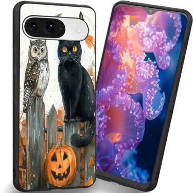 Imagem de RUUHLJLET Projetada para Google Pixel 10/10 Pro de 6,3 polegadas, a capa fosca macia oferece proteção total (coruja gato preto de Halloween)