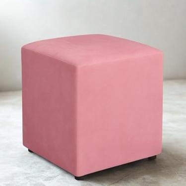 Imagem de Puff quadrado em MDF e Estofado em Veludo suporta até 150kl sala，quarto，pufe，puff redondo(Rosa)