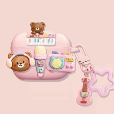 Imagem de SMAIGE Capa compatível com AirPods Pro 1ª/2ª geração com chaveiro de desenho animado, design de urso kawaii, capa protetora de silicone premium com absorção de choque para AirPods Pro 2 e 1