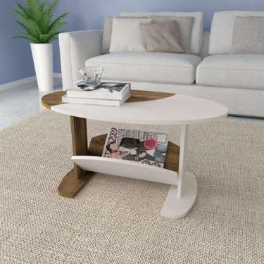 Imagem de Mesa De Centro Oval Com Nicho Artely Ísis Cor Pinho com Off White, Pin