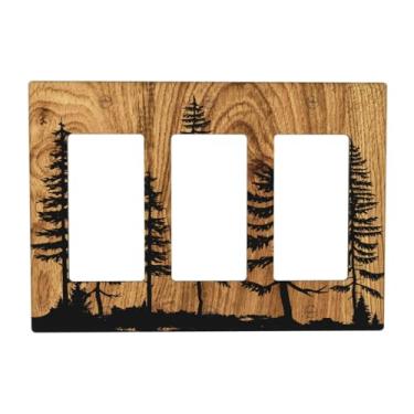 Imagem de Casa de fazenda rústica pinheiro marrom impressão de grão de madeira triplo balancim placas de interruptor de luz capas de tomada decorativa país placa de parede 3 gangues placa elétrica acessórios de