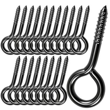 Imagem de Ganchos de metal preto de 12 cm, resistentes. 20 ganchos de teto para pendurar plantas, copo, sino de vento, alimentadores de pássaros, rede, luzes de corda de Natal em ambientes internos e externos