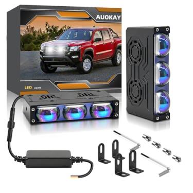 Imagem de AUOKAY 2 luzes de direção para churrasqueira, mini projetor super brilhante, farol de neblina branco/amarelo com lente azul, à prova d'água para off-road/motocicleta/UTV/ATV