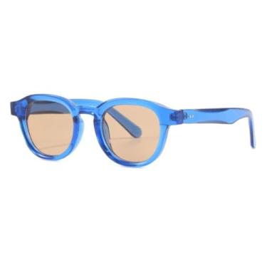 Imagem de Óculos de Sol Redondos Femininos Estilo Retrô com Armação Transparente, Lentes Oceânicas, Proteção UV400, Rebites, para Festas e Praia (Azul)