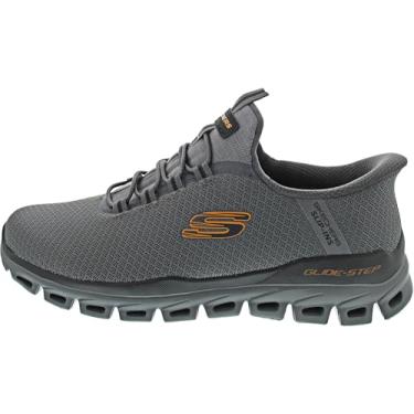 Imagem de Skechers Tênis masculino sem cadarço Glide-Step Noxus Hands Free, Cinza carvão e laranja, 41 BR