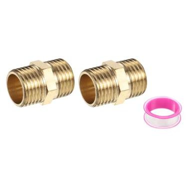 Imagem de PATIKIL Encaixe de tubulação de latão, 2 peças 1/10.2 cm BSP macho x 1/10.2 cm BSP conector de rosca macho latão hexagonal adaptador de encaixe de tubo para conversão de sistema de refrigeração a gás