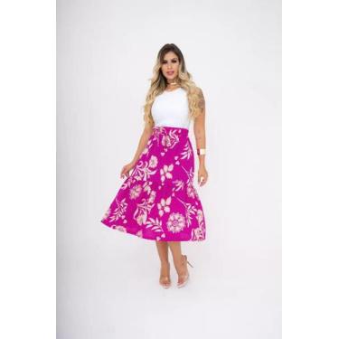 Imagem de Saia Midi Gode Cintura Alta Rodada Em Viscolinho - S12 - CLICK TUDO, M