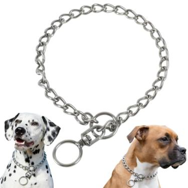 Imagem de Corrente de estrangulamento para cães médios, coleira gargantilha resistente de aço inoxidável 304, para treinamento, coleiras martingale para cães pequenos e grandes, prata, M