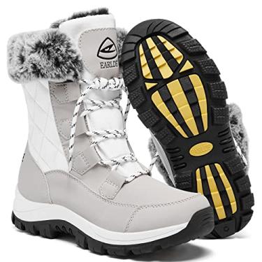 Imagem de Bota de neve feminina com cadarço à prova d'água até o meio da panturrilha para uso ao ar livre no inverno, White2, 8