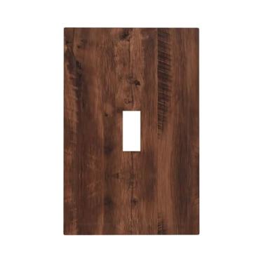 Imagem de Capa de interruptor de luz rústica marrom grão de madeira vintage 1 gangue placa de parede com interruptor único placa decorativa para banheiro cozinha decoração de quarto 12 x 7 cm