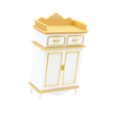 Imagem de harayaa Armário em miniatura para casa de bonecas em escala 1/12, adereços fotográficos para móveis de casa de bonecas, miniaturas de móveis pequenos, Ouro Branco