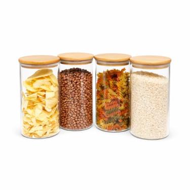 Imagem de Oikos - Kit 4 Potes de Vidro 1,1L com Tampa de Bambu Herméticos Redondos