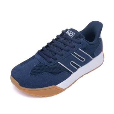 Imagem de N BESUNEW Tênis feminino com bico largo, plataforma de caminhada fácil de calçar e descalçar, com suporte de arco, calçados esportivos casuais confortáveis e retrô, Azul-marinho, 37