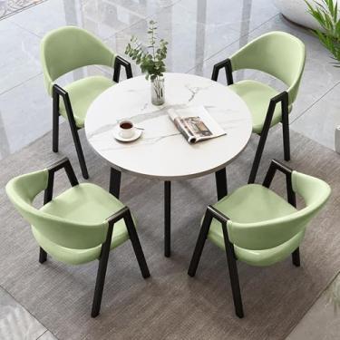 Imagem de Conjunto de mesa de lazer de escritório e 4 lugares mesa de jantar redonda e cadeira conjunto de combinação de mesa e cadeira com mesa e 4 cadeiras economizando espaço para sala de estar e cafeteria.