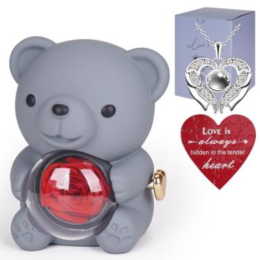 Imagem de WOKEISE Presentes de Dia dos Namorados para ela, Urso de Pelúcia Preservado Rosa Presente com 100 Idiomas I Love You Colar & Love Puzzle, Urso Rosa Eterno, Presente de Aniversário para Mulheres