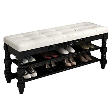 Imagem de Banco de entrada para sapatos com almofada e armazenamento, armário de assento de sapateira de 110 cm, organizador de entrada elegante para sapatos, banco de sala de estar com acolchoamento
